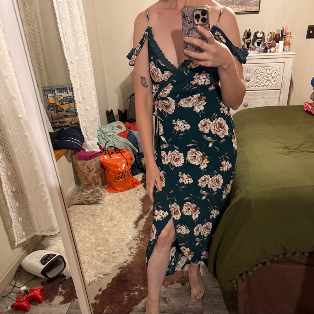Forever 21 Teal Floral Asymmetrical Dress